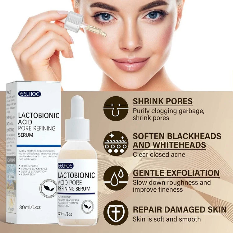 Lactobionic Acid Pore Shrink Face Serum Hyaluronic Acid Moisturizer Nourish Smooth Pores Repair Essence Firming Face Care 30ml